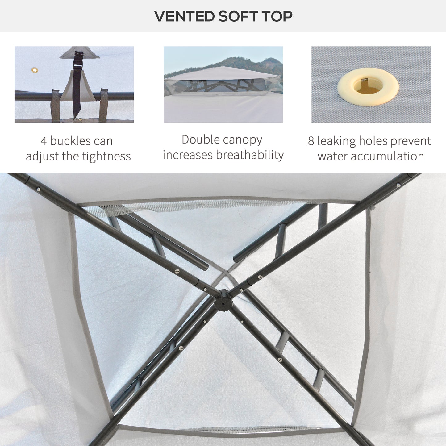 9.6' X 9.6' Patio Gazebo, Outdoor Canopy Shelter With 2-Tier Roof And Netting, Steel Frame For Garden, Lawn, Backyard, And Deck, Gray