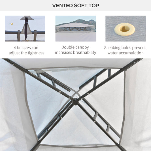 9.6' X 9.6' Patio Gazebo, Outdoor Canopy Shelter With 2-Tier Roof And Netting, Steel Frame For Garden, Lawn, Backyard, And Deck, Gray
