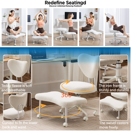 Meditation Chair, An Ergonomic Cross-legged Seating Chair With Lumbar Support And A Height-adjustable Seat Cushion, Ideal For People Engaged In High-intensity Office Work. Beige
