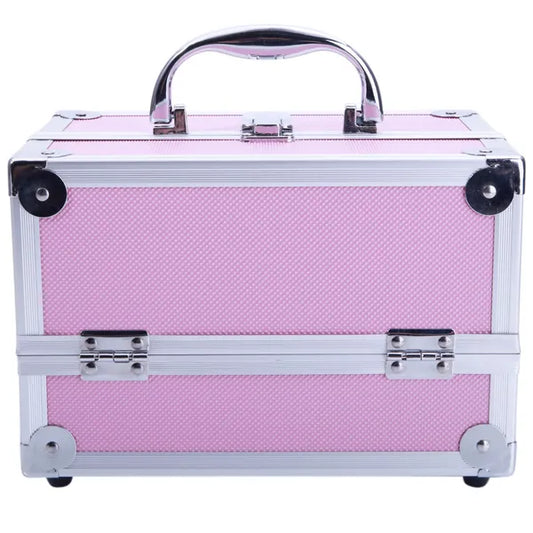 SM-2176 Aluminum Makeup Train Case Jewelry Box Cosmetic Organizer With Mirror 9'x6'x6' Pink