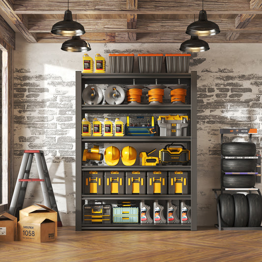 82 H  6 Tier Metal Shelves For Storage Garage Shelving 2400LBS Heavy Duty Storage Shelves Adjustable Garage Shelf Industrial Shelving Unit Storage Utility Rack,48 Wx18 Dx82 H,Black