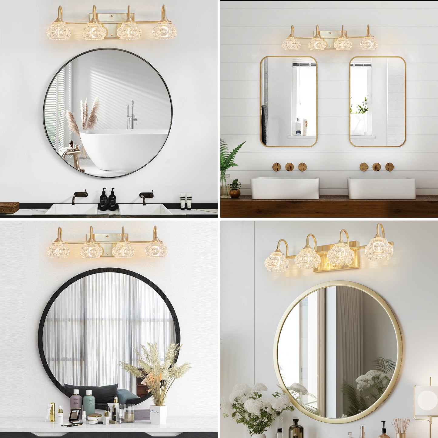 23  Modern Crystal Bathroom Vanity Light, 4-Light Golden Wall Sconce With Clear Glass Shade, Elegant Wall Mount Lighting For Bathroom, Powder Room, Or Vanity Mirror  No Bulbs