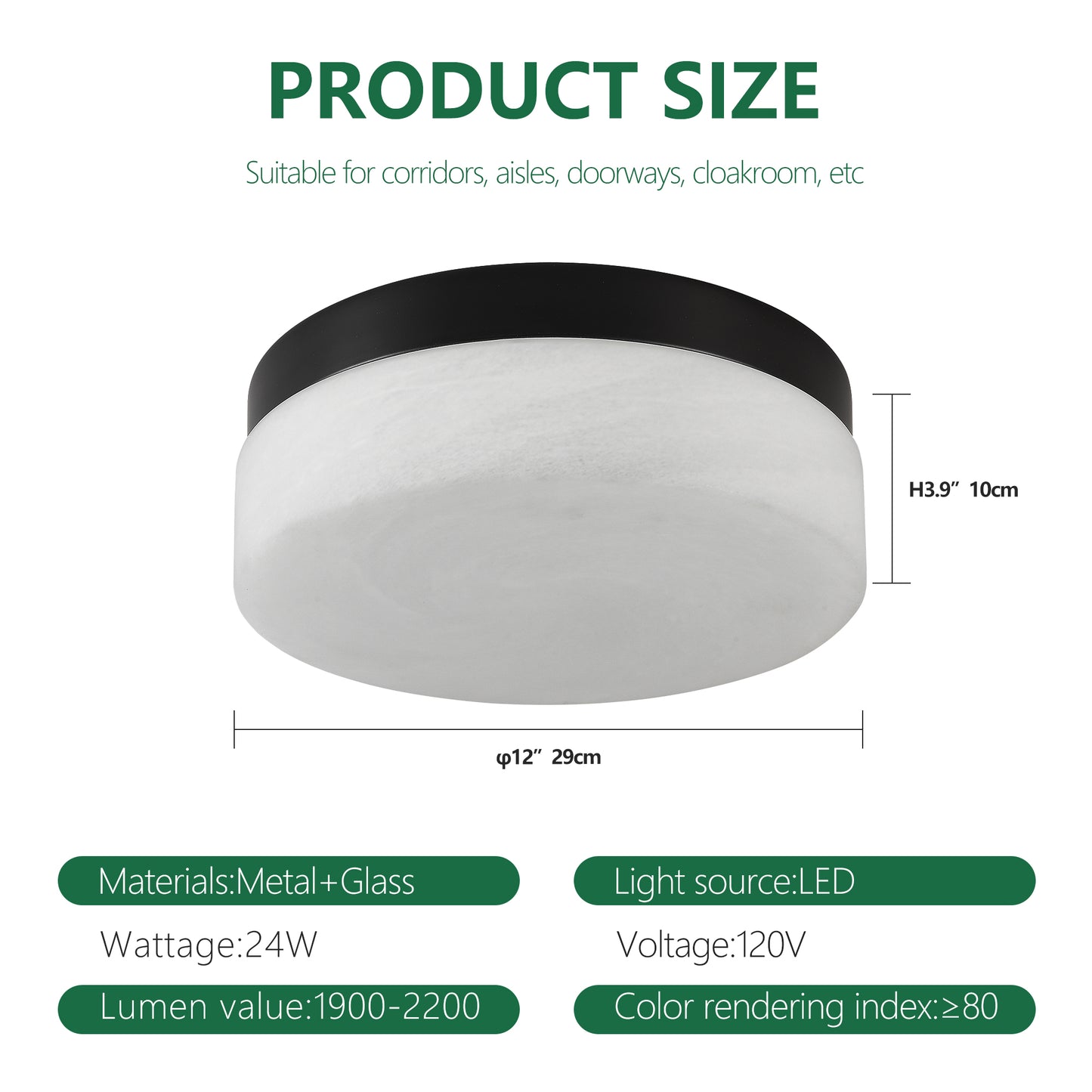 12 Inch LED Ceiling Light, 24W Flush Mount Ceiling Light,Round Low Profile Ceiling Lights For Bedroom, Living Room, Dining Room Black