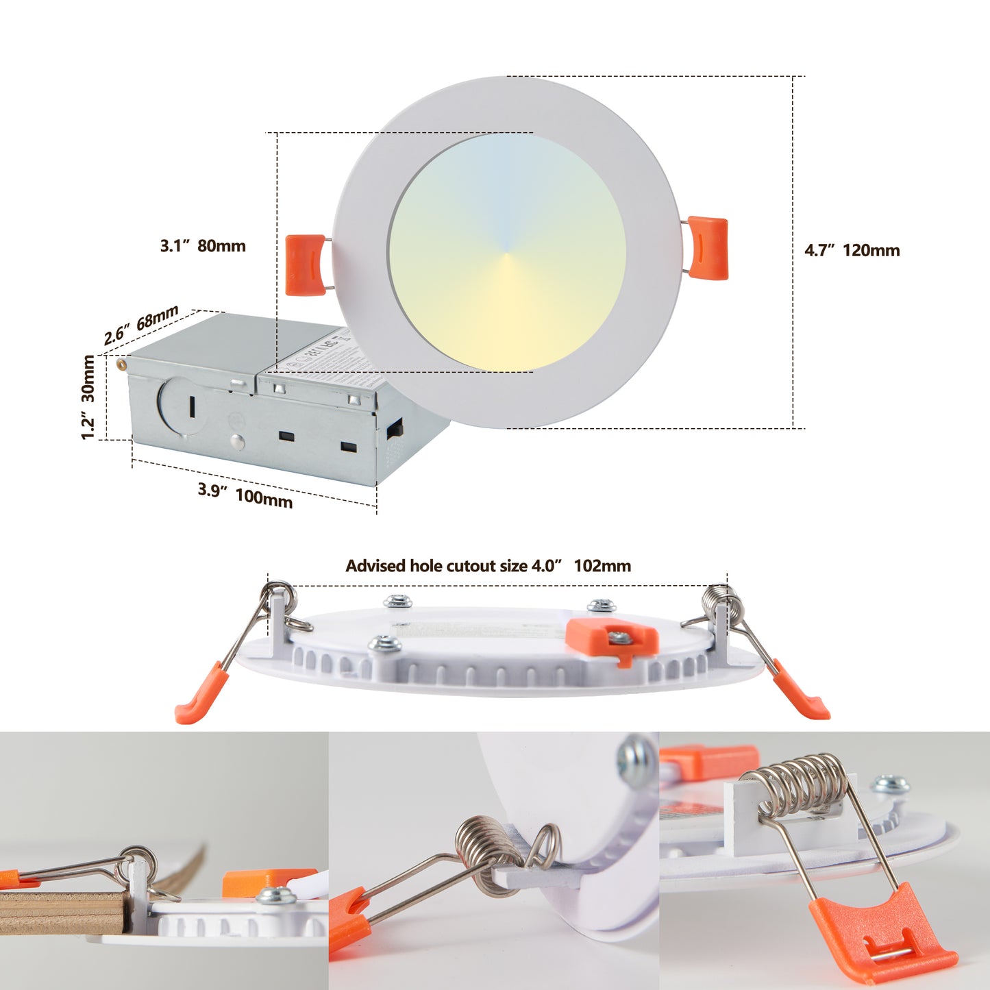 12-Pack 4 Inch Ultra-Thin LED Recessed Ceiling Light With Junction Box, 2700K-5000K Dimmable Color Changing Downlight, 9W 810LM, Easy Install, Ideal For Kitchen, Bedroom, Basement