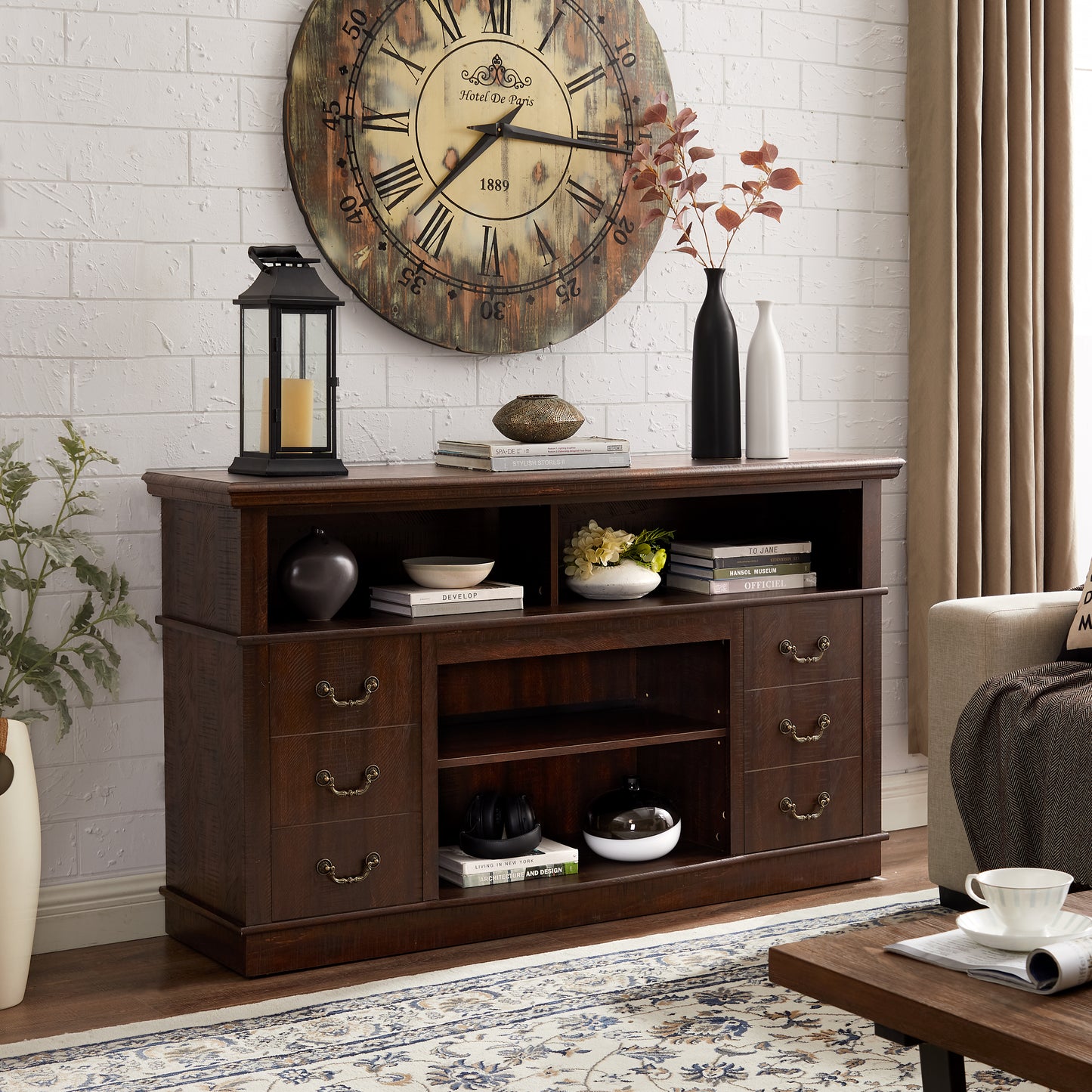 Retro TV Stand With Storage For TVs Up To 65  , Mid Century Modern TV Stand & Entertainment Center With Shelf,TV Stand For Media,TV Console Table For Living Room Espresso 60 Wx15.75 Dx34.25 H