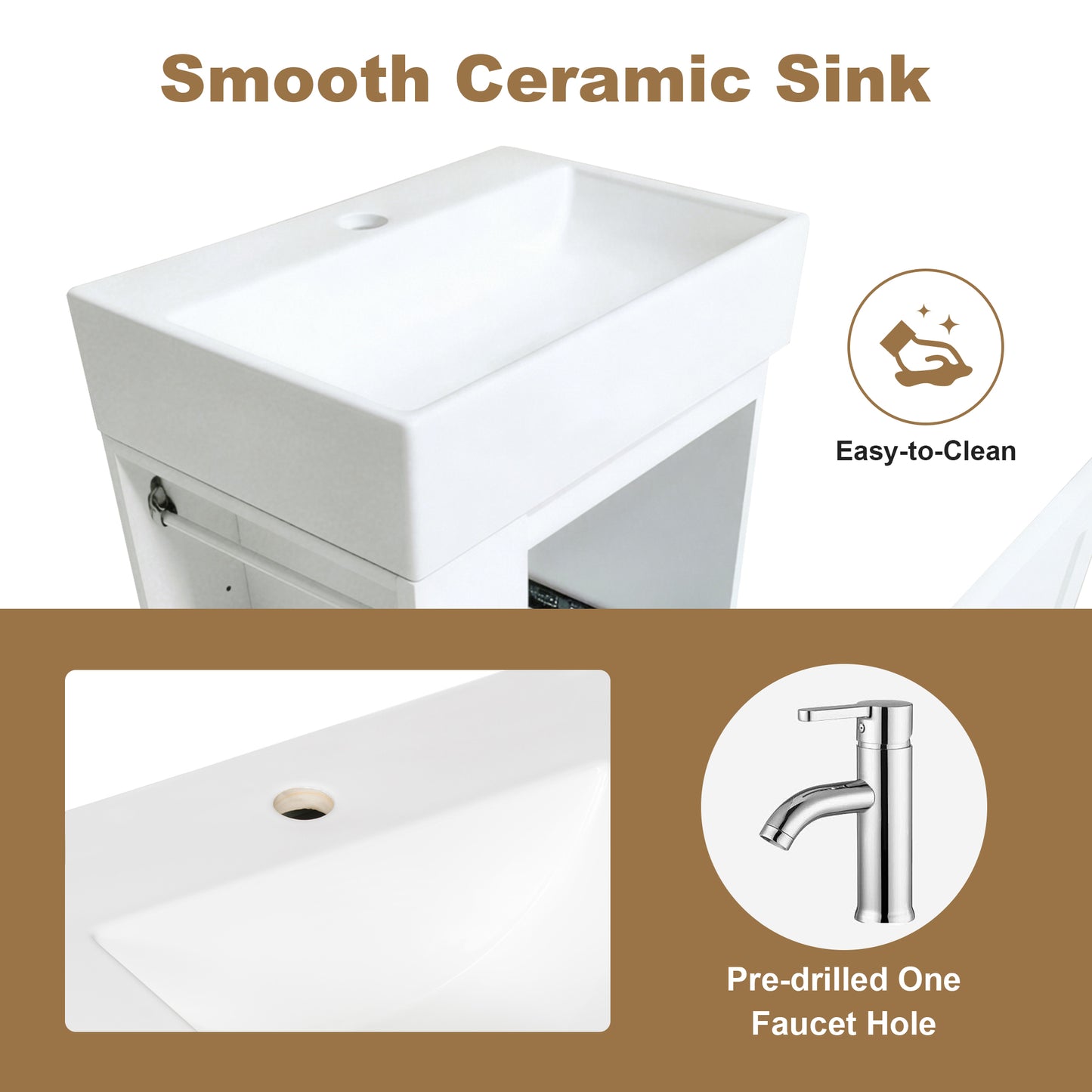 20-Inch Bathroom Vanity With Ceramic Sink, MDF Storage Cabinet With Drawer, Side Shelf & Golden Handle -Space-Saving Modern Vanity For Small Bathrooms