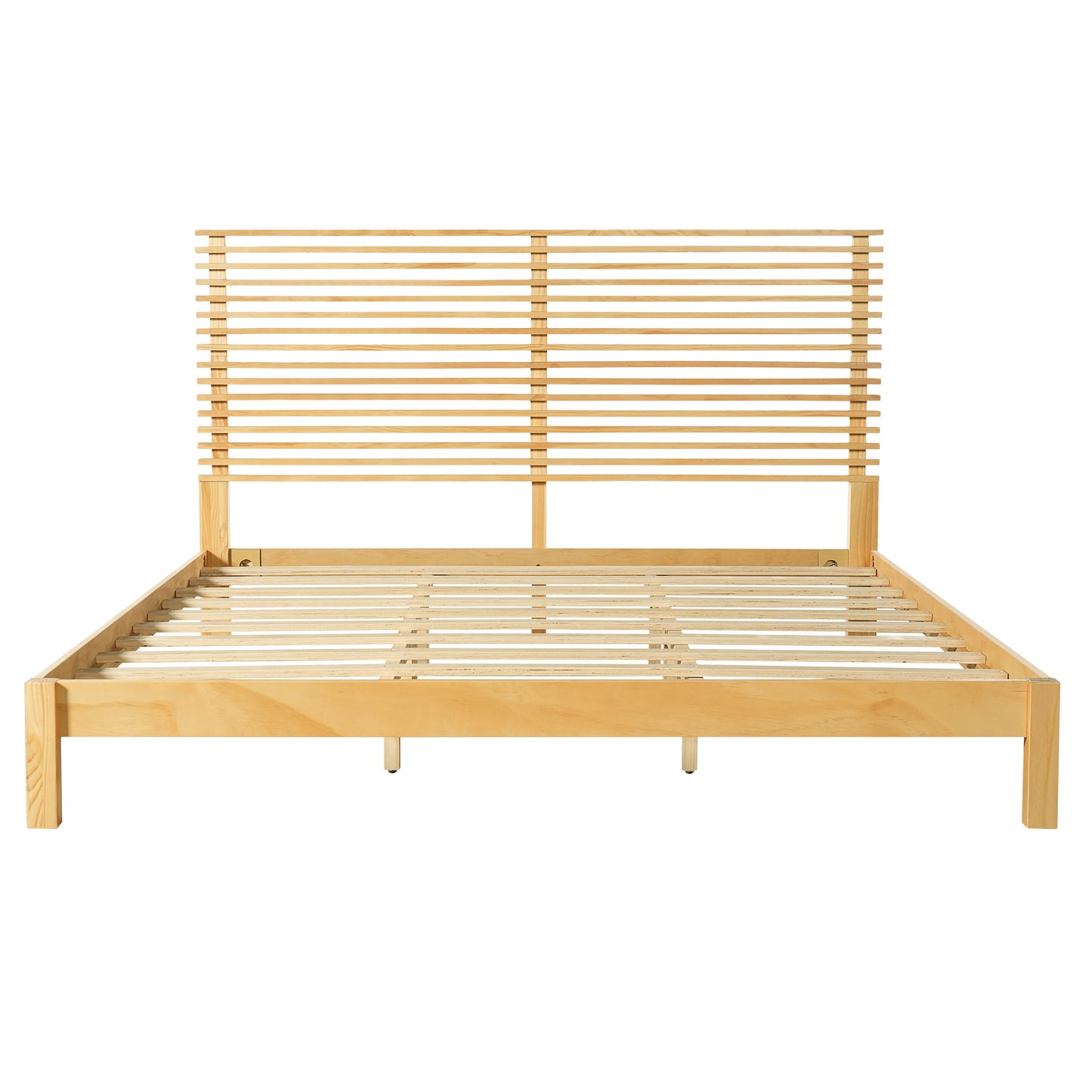 Premium Solid Wood King Size Bed Frame With Headboard,Natural Finish, 600lbs Capacity, For Modern Bedroom,No Box Spring Needed, Fits All Mattresses