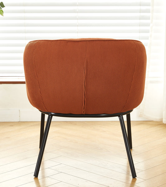 Modern Corduroy Accent Chair, Upholstered Armchair With Metal Legs, Mid-Century Barrel Chair For Living Room Bedroom, Easy Assembly
