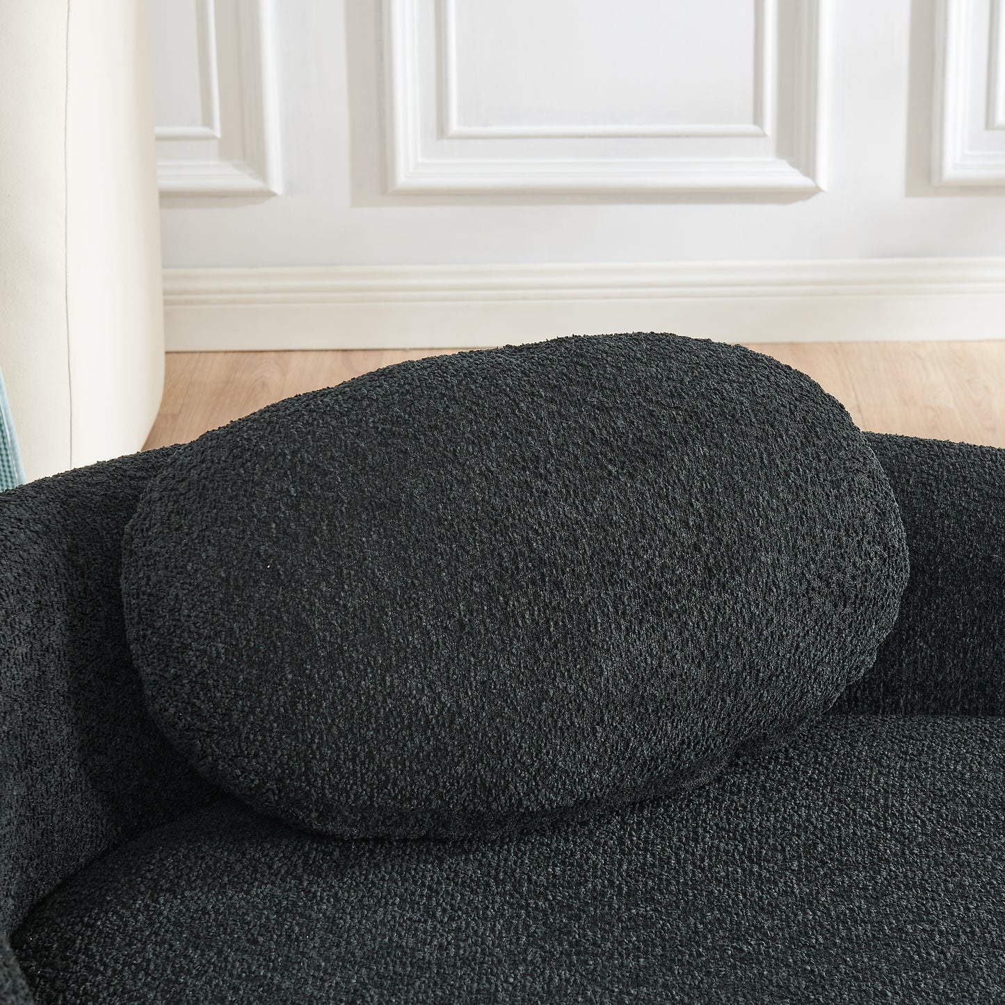 Modern Oval Single Lazy Sofa Chair With Integrated Backrest, Side Armrest And Pillow, Compact Space-Saving Lounge Chair For Living Room Bedroom-Black