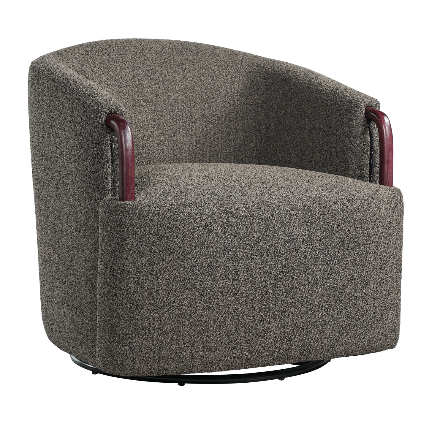 30  Modern Boucle Swivel Barrel Chair With Solid Wood Accents, Soft Durable Upholstery & 360 Swivel Base, Ideal For Living Room, Bedroom, Or Office