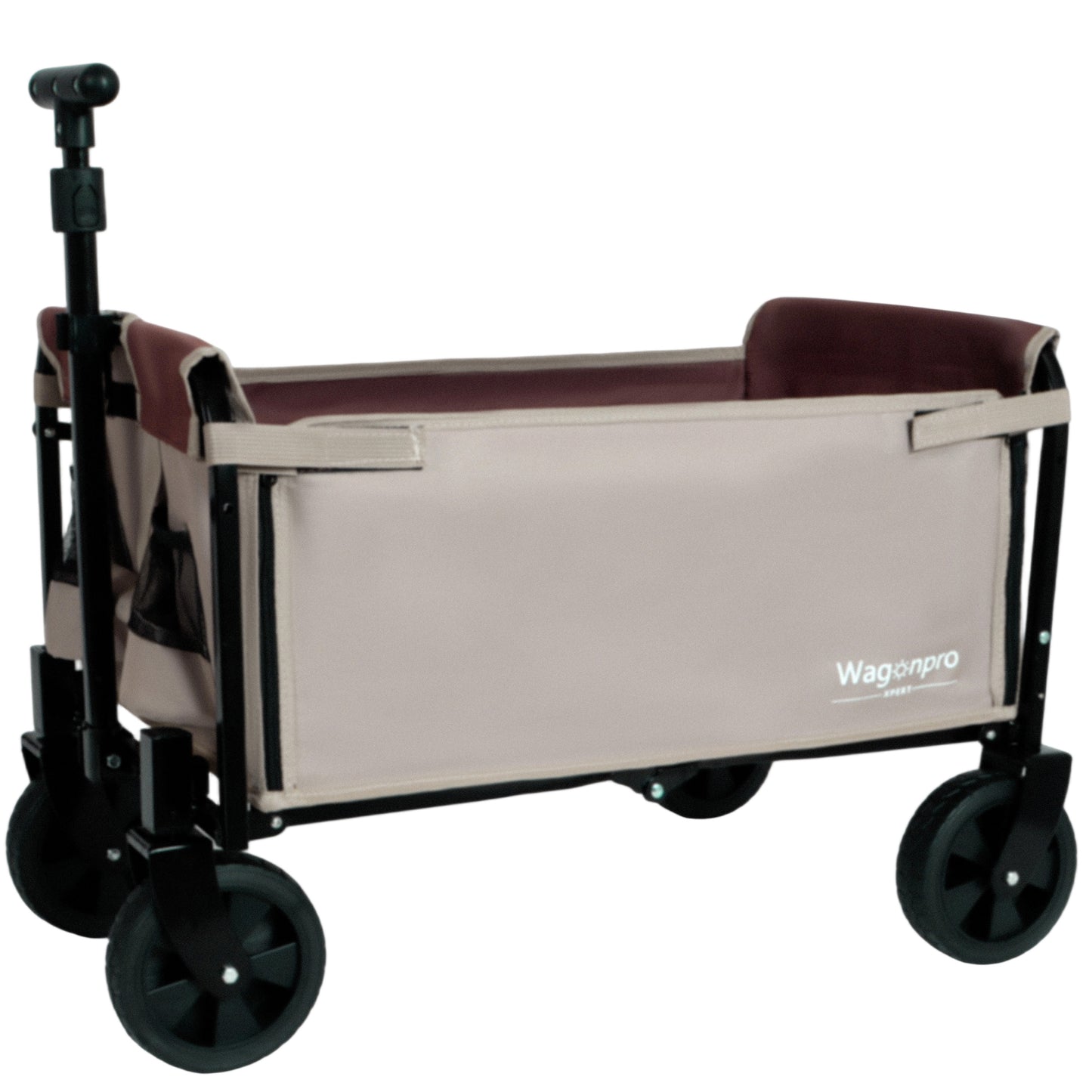All- In- One Convertible Folding Camping Wagon Cart  Bench Seat  Storage Compartment & Included Dog Tether  Beige Brown
