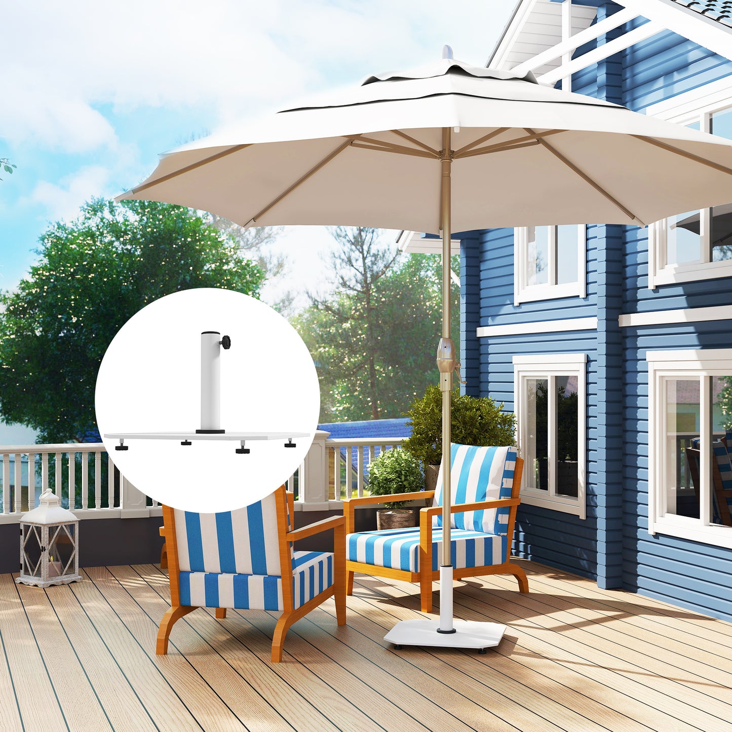 Square Patio Umbrella Base, 41 Lbs Metal Umbrella Stand Base With Adjustable Foot Pads, Heavy Duty Patio Umbrella Holder For 1.31.51.9 Umbrella Poles For Outdoor, Lawn, Poolside, White