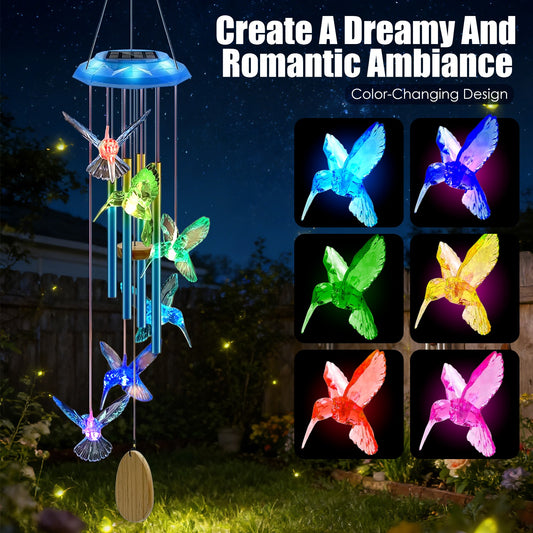 1Pc Solar Butterfly Wind Chime With Aluminum Tubes 7 Color Changing Wind Chime For Outside IP44 Waterproof Outdoor Garden Yard Decor