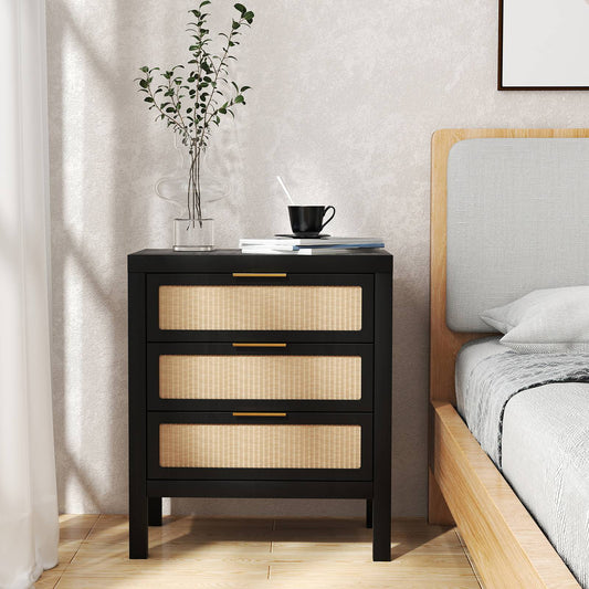 Bedside Table 3 Layers Large Capacity Storage Drawer Design Multifunctional Modern Chest Of Drawers Wooden Night Stand For Bedroom Hallway Black