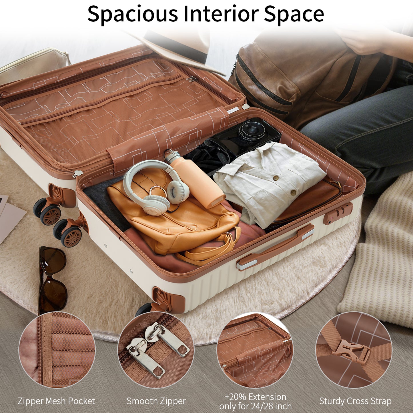 4 Piece Luggage Set Suitcase Set, ABS Hard Shell Lightweight Expandable Travel Luggage With 4 Packing Cubes, TSA Lock, Spinner Wheels For Men Women 16 20 24 28