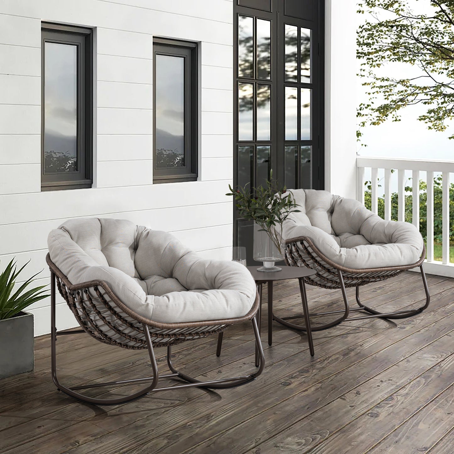 Outdoor Rattan Rocking Chair,Padded Cushion Rocker Recliner Chair Outdoor For Front Porch, Living Room, Patio, Garden, Beige