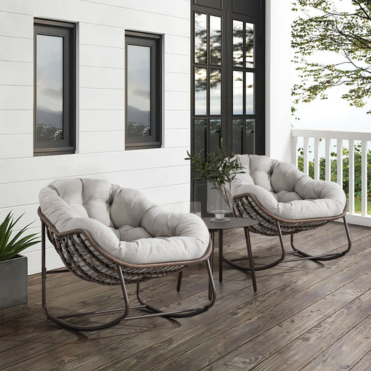 Outdoor Rattan Rocking Chair,Padded Cushion Rocker Recliner Chair Outdoor For Front Porch, Living Room, Patio, Garden, Beige