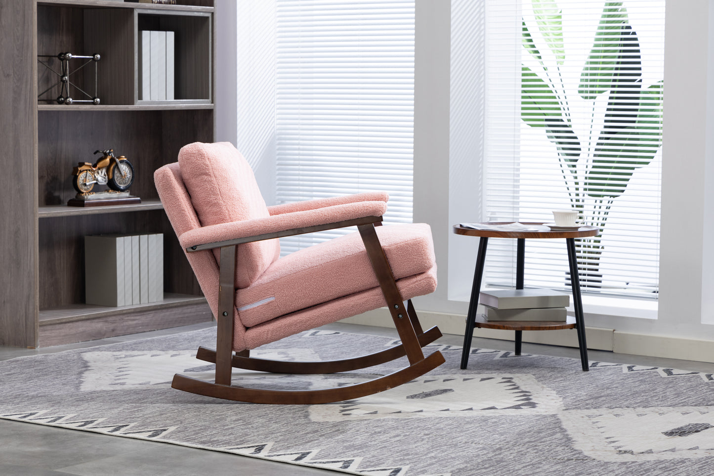 Mid Century Modern Accent Chair ,rocking Chair With Wood Frame, Upholstered Living Room Chairs , Reading Armchair For Bedroom Sunroom