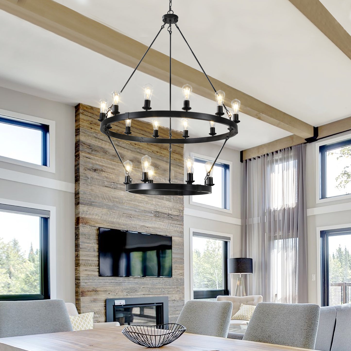 NEW SKU   W1340P206659   Retro Style Large 2-Tier Circular Ceiling Ironwork Chandelier