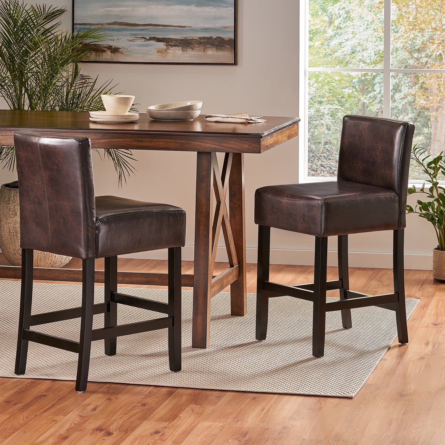 26-inch Brown Leather Counter Stools  Set Of 2
