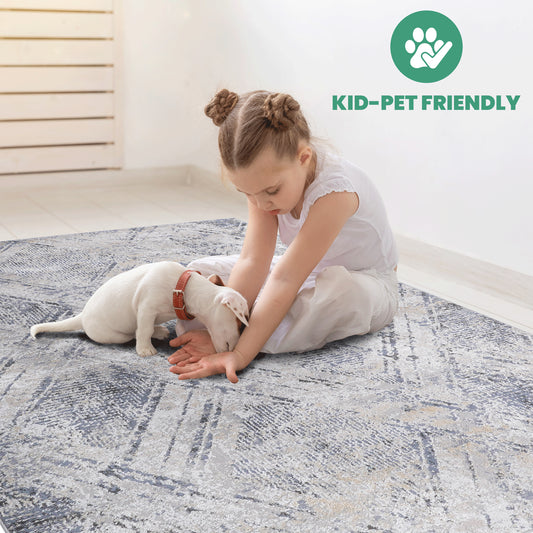 PAYAS 5X7 Blue  Grey  Geometric Area Rug