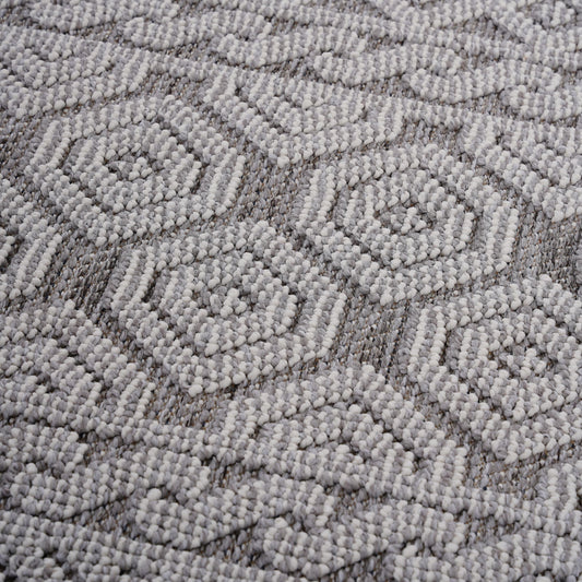Guros   4X6 Grey  White  Geometric Indoor  Outdoor Area Rug