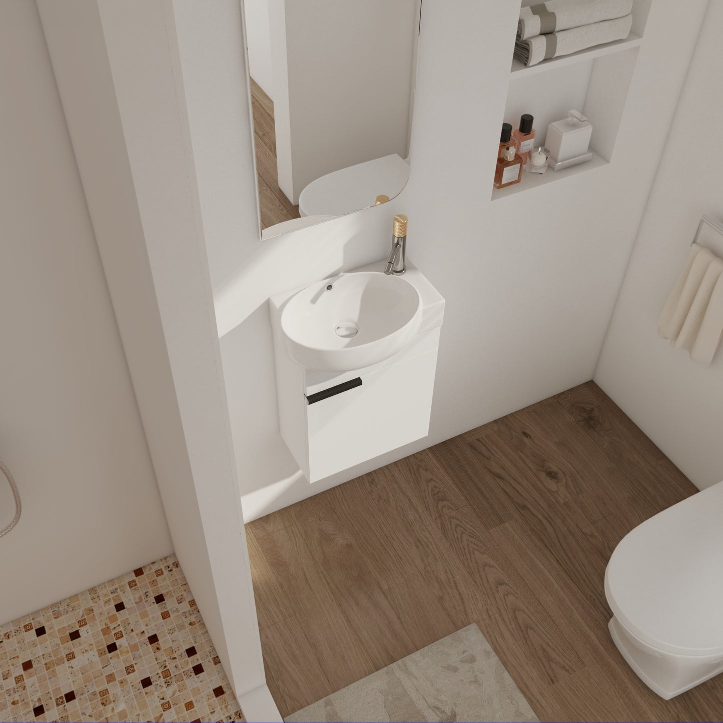 Soft Close Doors Bathroom Vanity With Sink 16 Inch  For Small Bathroom