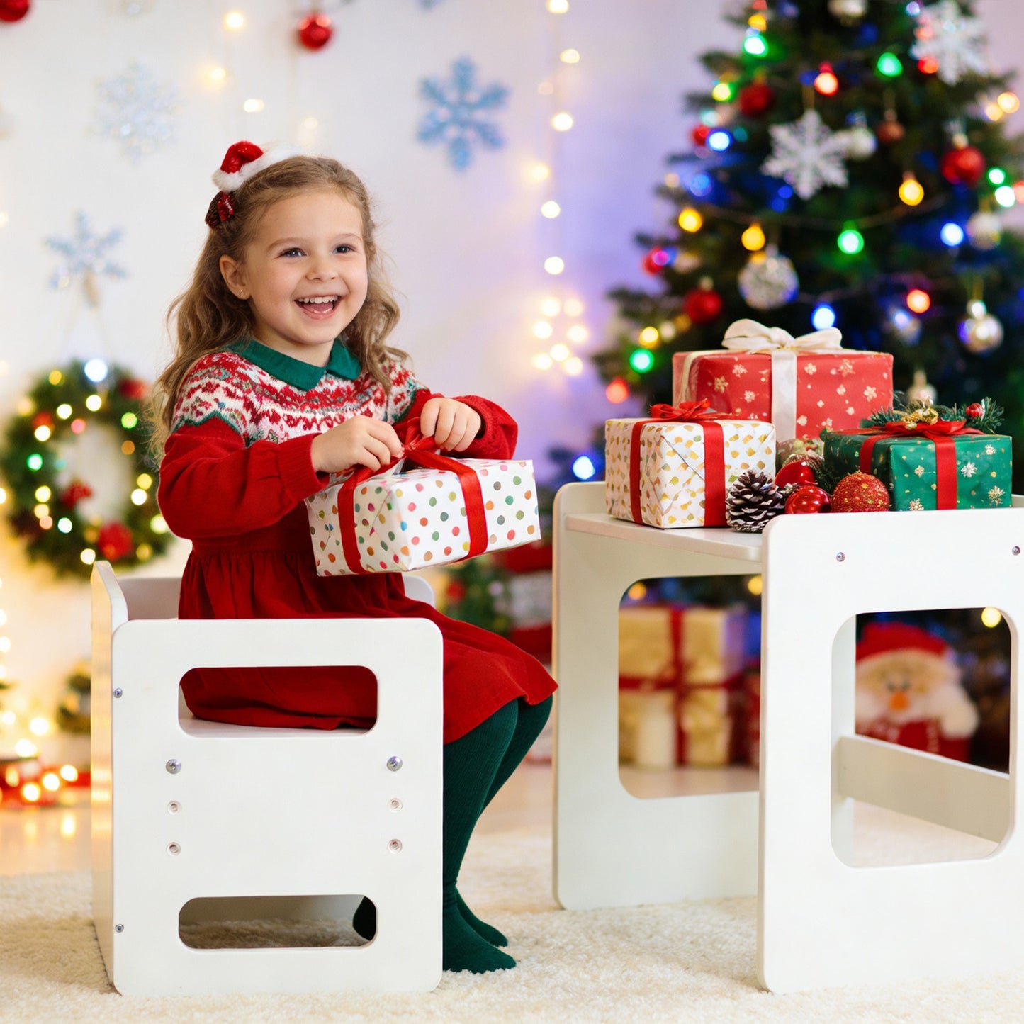 Weaning Table And Chair Set Height Adjustable Wooden Table Set For 1 To 3 Years Children Playing Learning Reading Eating