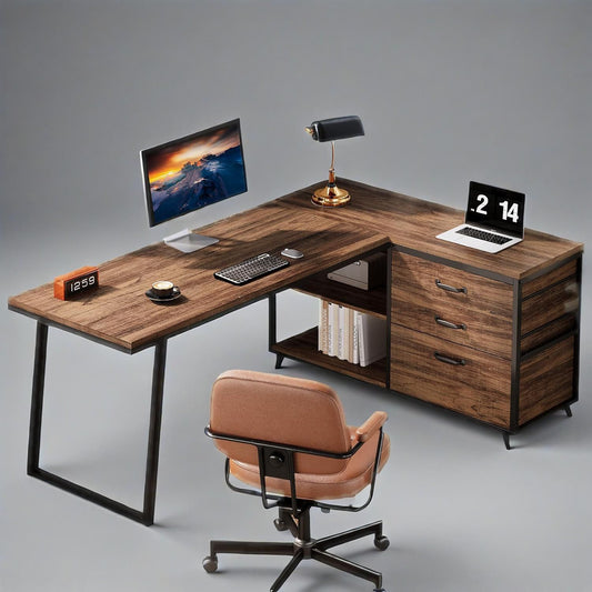 53" L Shaped Office Desk, Reversible Corner Computer Desk With 3 File Drawers And 2 Storage Shelves
