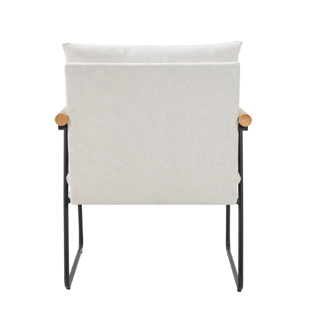 Modern Accent Chair, Comfy Chair With  Removable Cushion, Vanity Chair With Wood Armrests For Living  Room, Bedroom, White