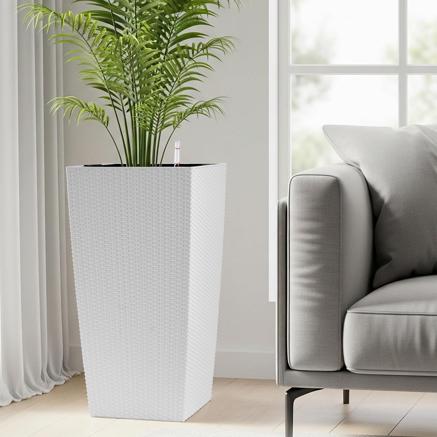 30 In Tall Large Flower Pots Planter With Self-Watering Drainage Holes&Inner Trays Indoor Outdoor Plant Pot With Drain Holes, Water Level Monitor, Inner Bucket For Garden, Patio, Porch, Backyard,White