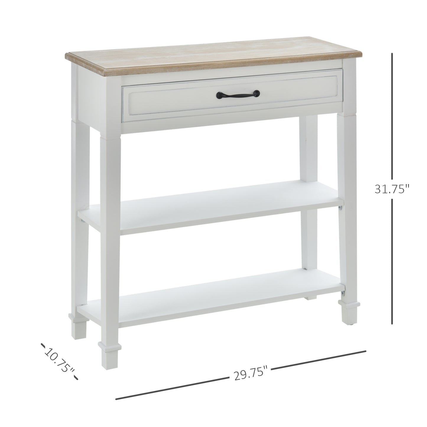 Nordic Style Sofa Console Entry Hallway Table With Drawer And Shelves,White