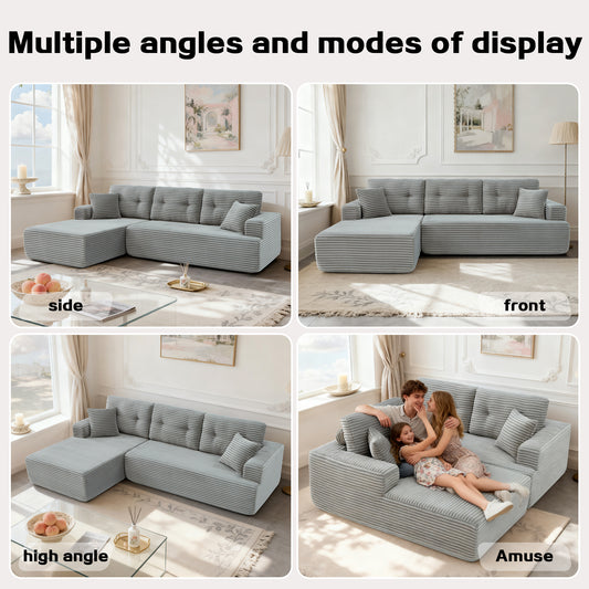 Left-Facing Chaise,L Shape Modular Sectional Sofa, Compressed Sectional Sofa Modern Minimalist Style Corduroy Couch,Unfold Into A Bed, Bedroom, Comfy Compressed Sofa