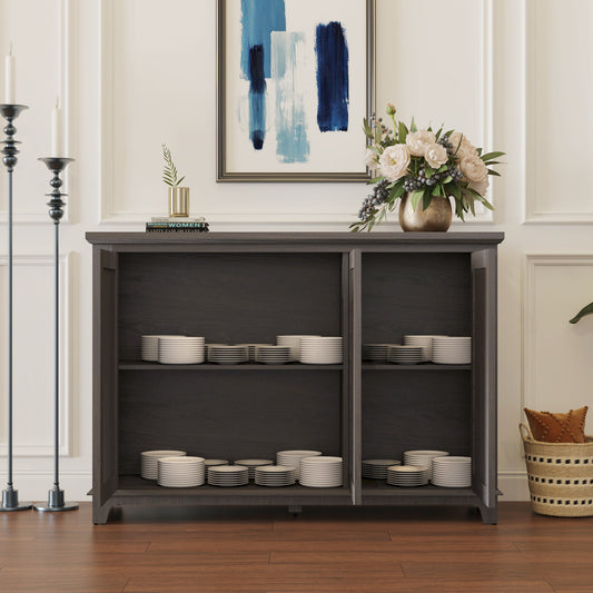 49.33 X 15.55 Spacious Size Countertop Sideboard With 3 Mirrored Doors Adjustable Shelves Buffet Cabinet, Storage Cabinet For Living Room, Bedroom, Dinning Room, Kitchen, Hallway Closet Brown Color