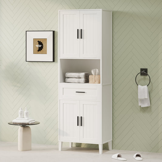 70.9  High Freestanding Tall Bathroom Cabinet With A Drawer, 2 Cabinets, 4 Soft-Close Doors, 2 Adjustable Shelves, Open Storage, For Bathroom, Living Room, Laundry Room