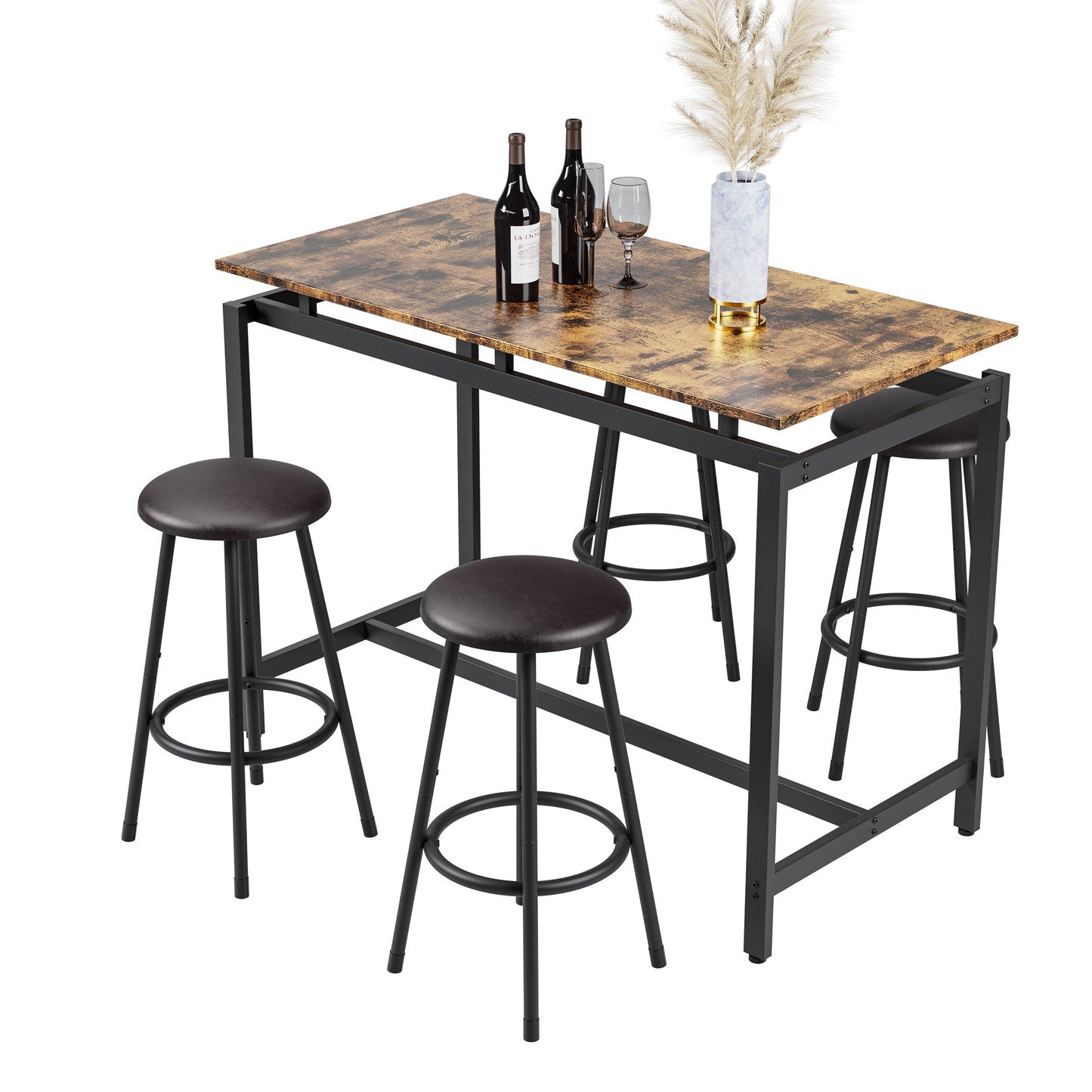 5-Piece Kitchen Counter Height Table Set, Bar Table With 4 Stools