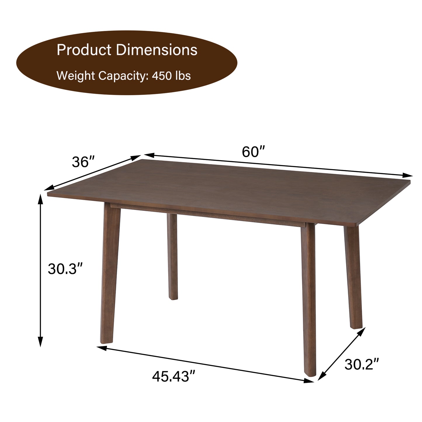 60  Rustic Farmhouse Dining Table - Solid Wood Frame, Minimalist Modern Dining Table For Kitchen, Dining Room, Living Room, Walnut