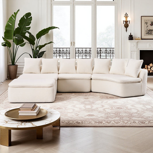 133'' Modular U-Shaped Sectional Compression Sofa With Removable Recliner Module White Woodgrain Chenille Boneless Ideal For Large Living Rooms Or Bedrooms Flexible Configuration For A Versatile