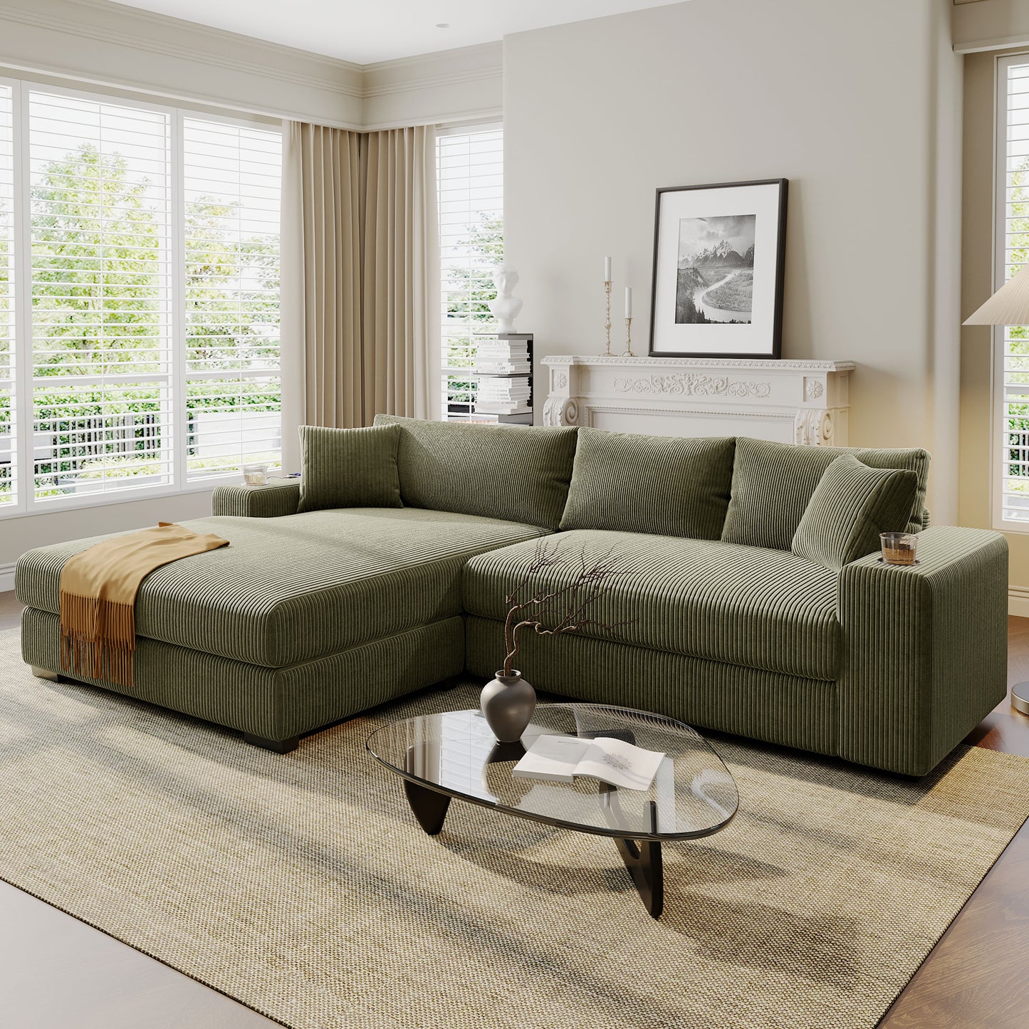 Mirod Large Sectional Sofa With Thick Cushions, And Built-in Cup Holders & Charging Ports