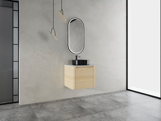 24'' Wall-Mounted Bathroom Vanity With Ceramic Art Sink & 1-Soft-Close Door, KD-Packing, Plywood
