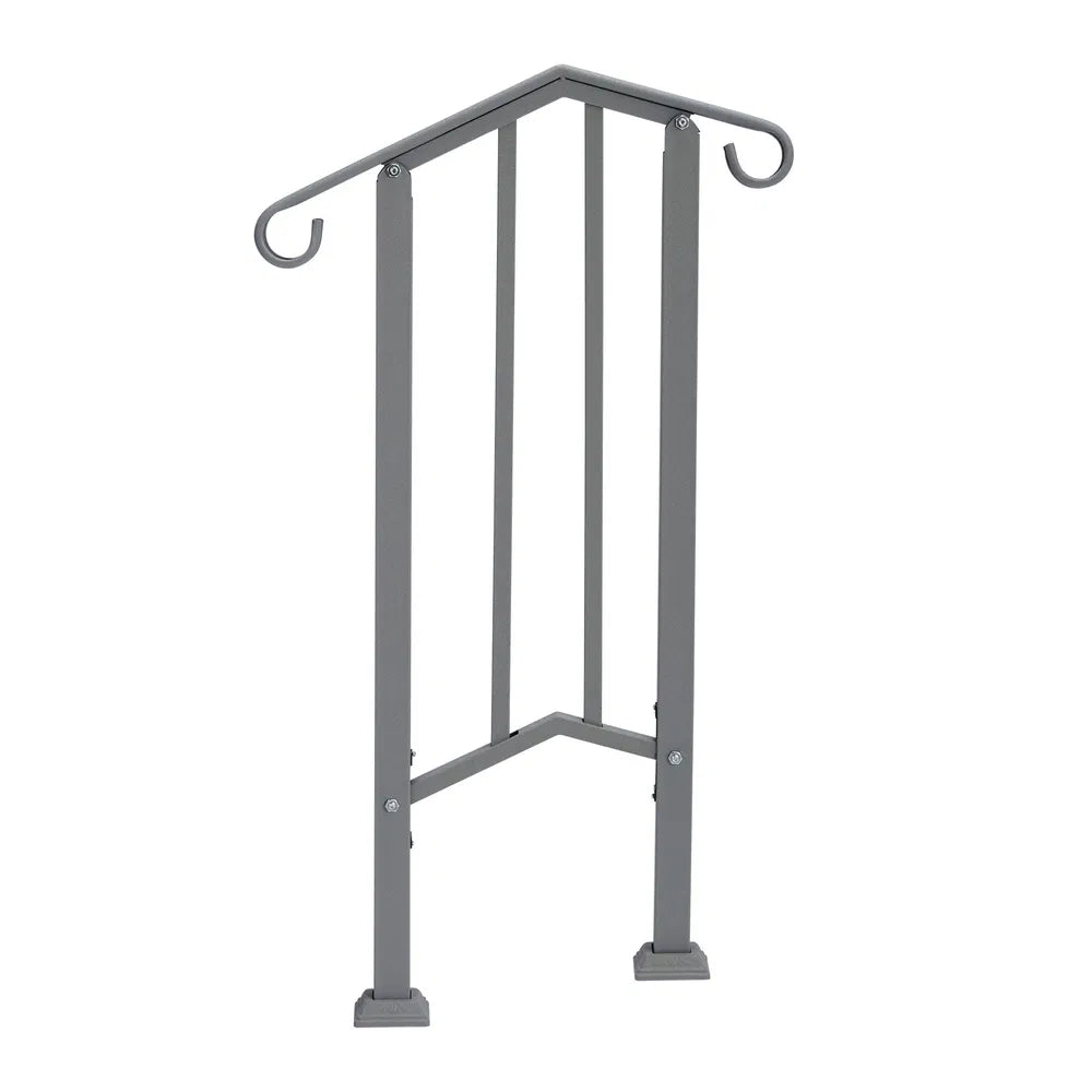 Handrails For Outdoor Steps, Iron Handrail Fits 1 Step, Transitional Handrail With Installation Kit, Silver