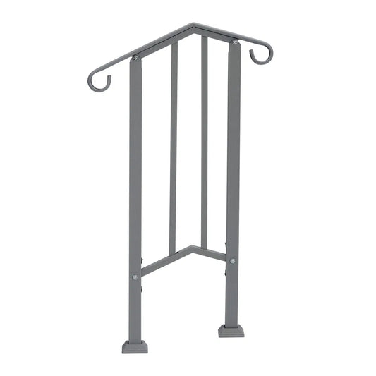 Handrails For Outdoor Steps, Iron Handrail Fits 1 Step, Transitional Handrail With Installation Kit, Silver
