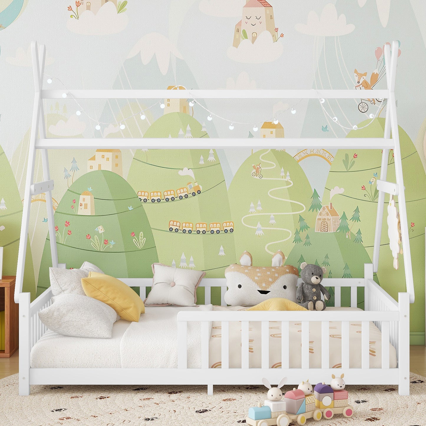 Full House Bed With Light, Low Floor House Bed With Fence And Roof For Kids Boys Girls,WhiteExpect Arrive Date 2026 4 2 Old SKU W2593P296919