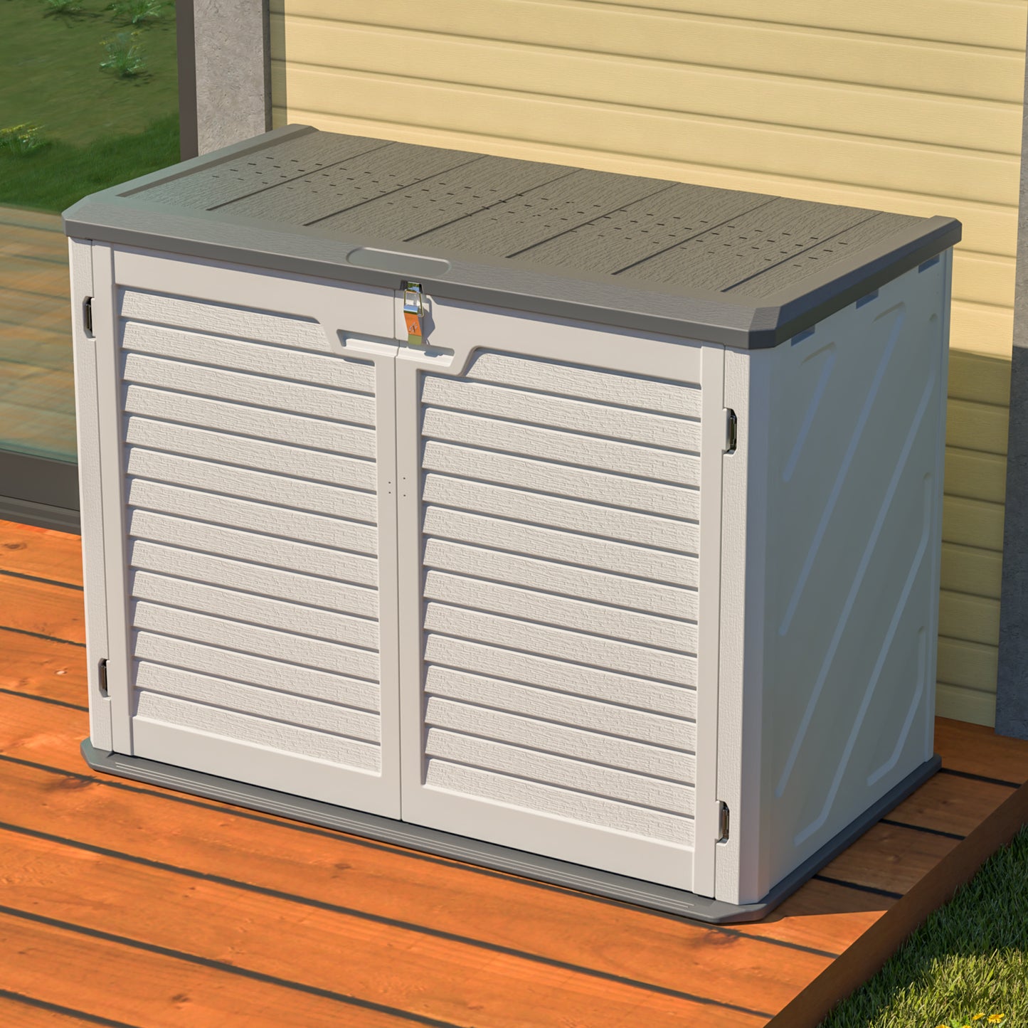 Horizontal Storage Shed Weather Resistance, Large Outdoor Storage Cabinet Lockable, Thick HDPE Plastic Storage Unit For Backyards, Patio, Garden 28 Cu.ft Ivory  White
