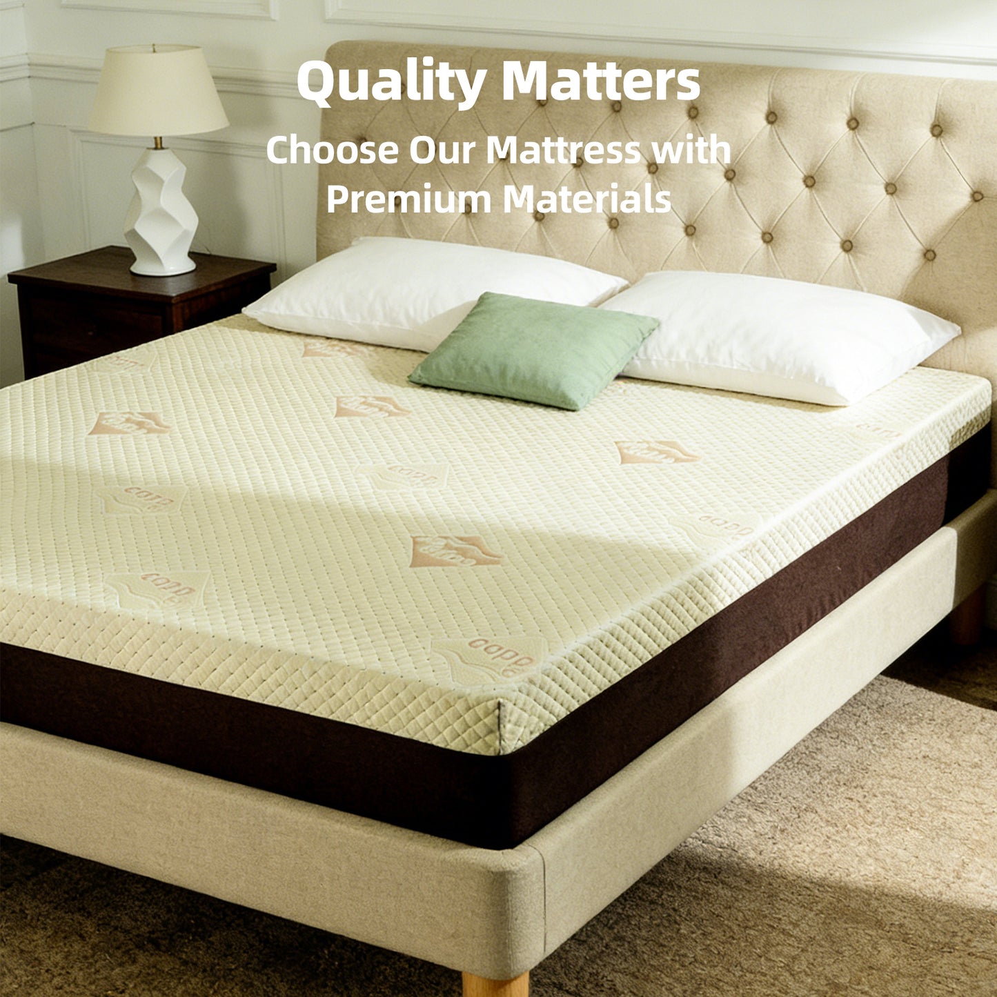 12-Inch Queen Mattress  Copper Infused Cooling Gel Foam Bed, 7-Zone Pressure Relief, Air Layer Comfort Cover, Medium Firm Support Made In Japan
