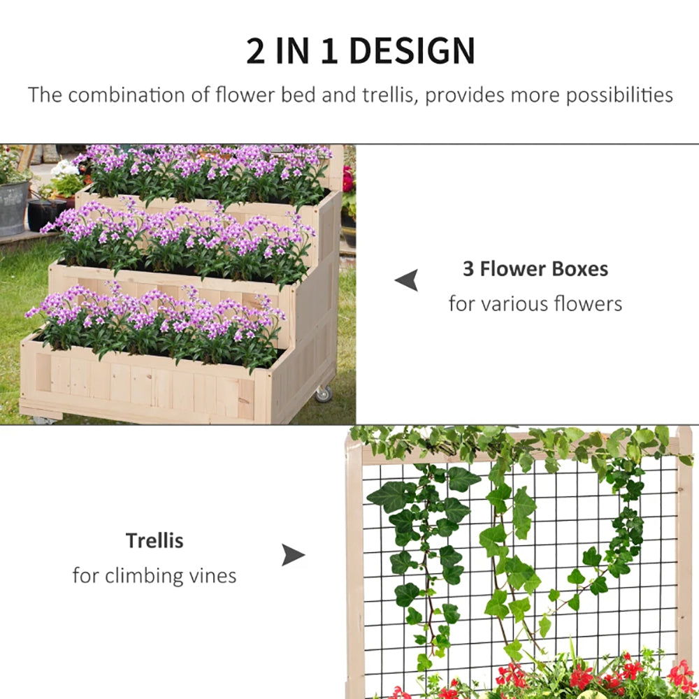 3-Tiers Raised Garden Bed With Trellis, 53'' H Vertical Planter Box With Wheels & Back Storage Area, For Flowers, Vegetables, Herbs, Natural, TIKTOK Prohibits Sales