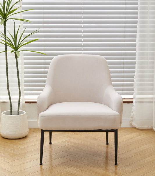 Beige Velvet Accent Chair, Modern Upholstered Armchair With Metal Legs, Comfy Side Chair For Living Room Bedroom