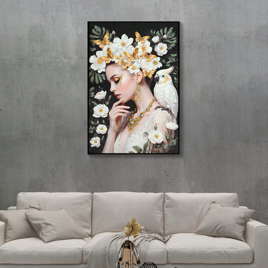 Beauty Posters Beauty Lady Wall Art Gold And White Floral Canvas Artwork For Living Room Modern Photo Prints For Home 24x36 Inch Bedroom Pictures Wall Decor