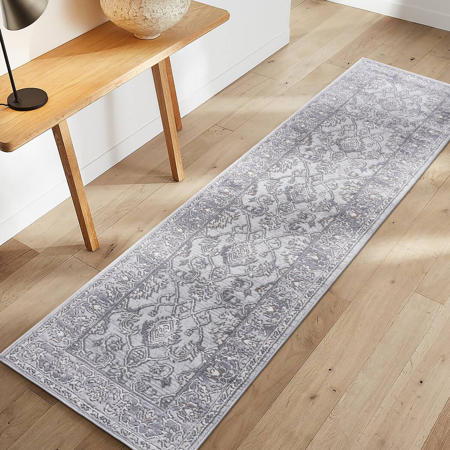 MARFI 2X8 Ivory  Grey  Oriental Runner Rug