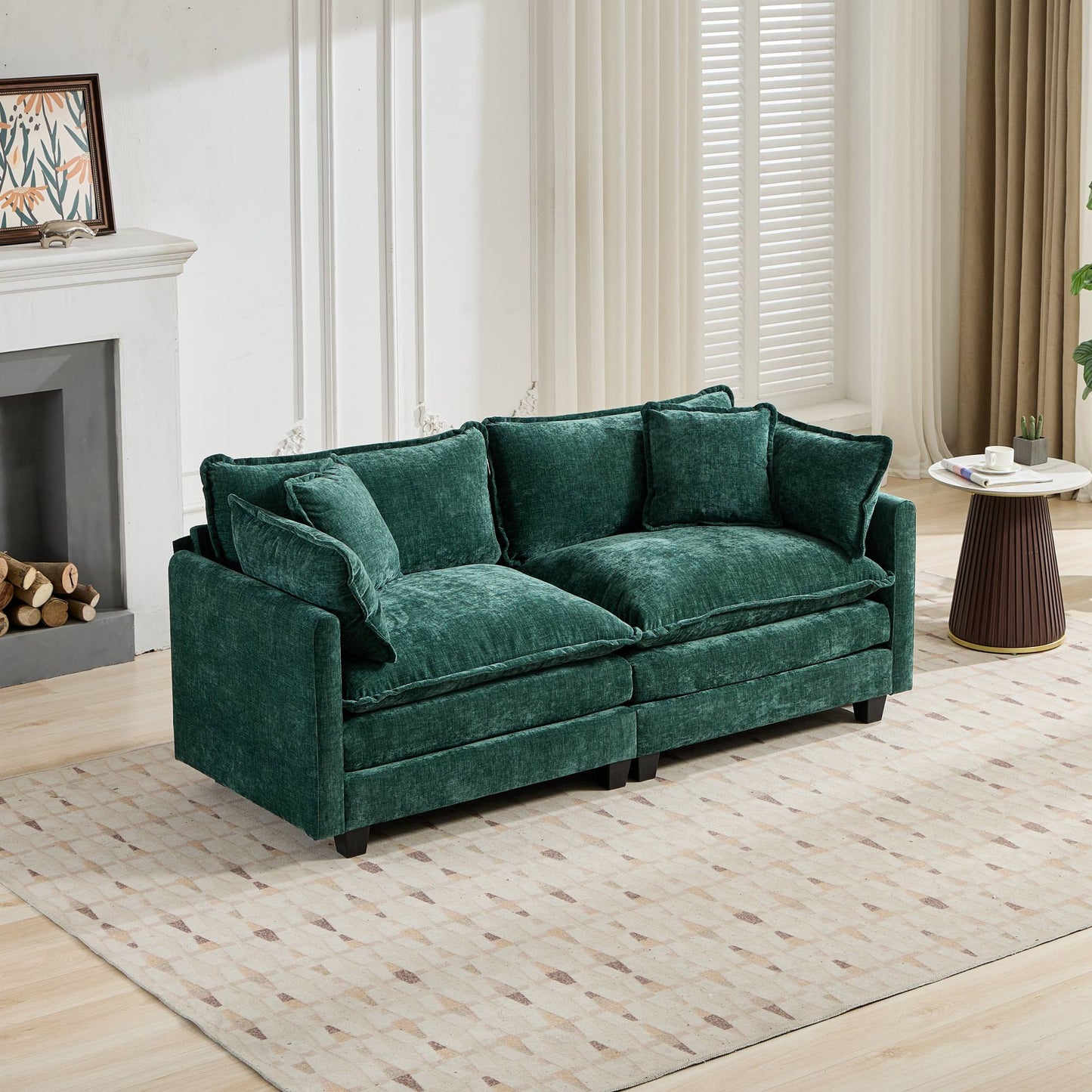 Cloud Sofa LoveSeat Ottoman Is Not Included, Modern Sectional Couch, For Living Room Bedroom And Apartment, Comfy Double Layer Upholstered Seat Cushion, Breathable Chenille Fabric, Green,SW5012GN